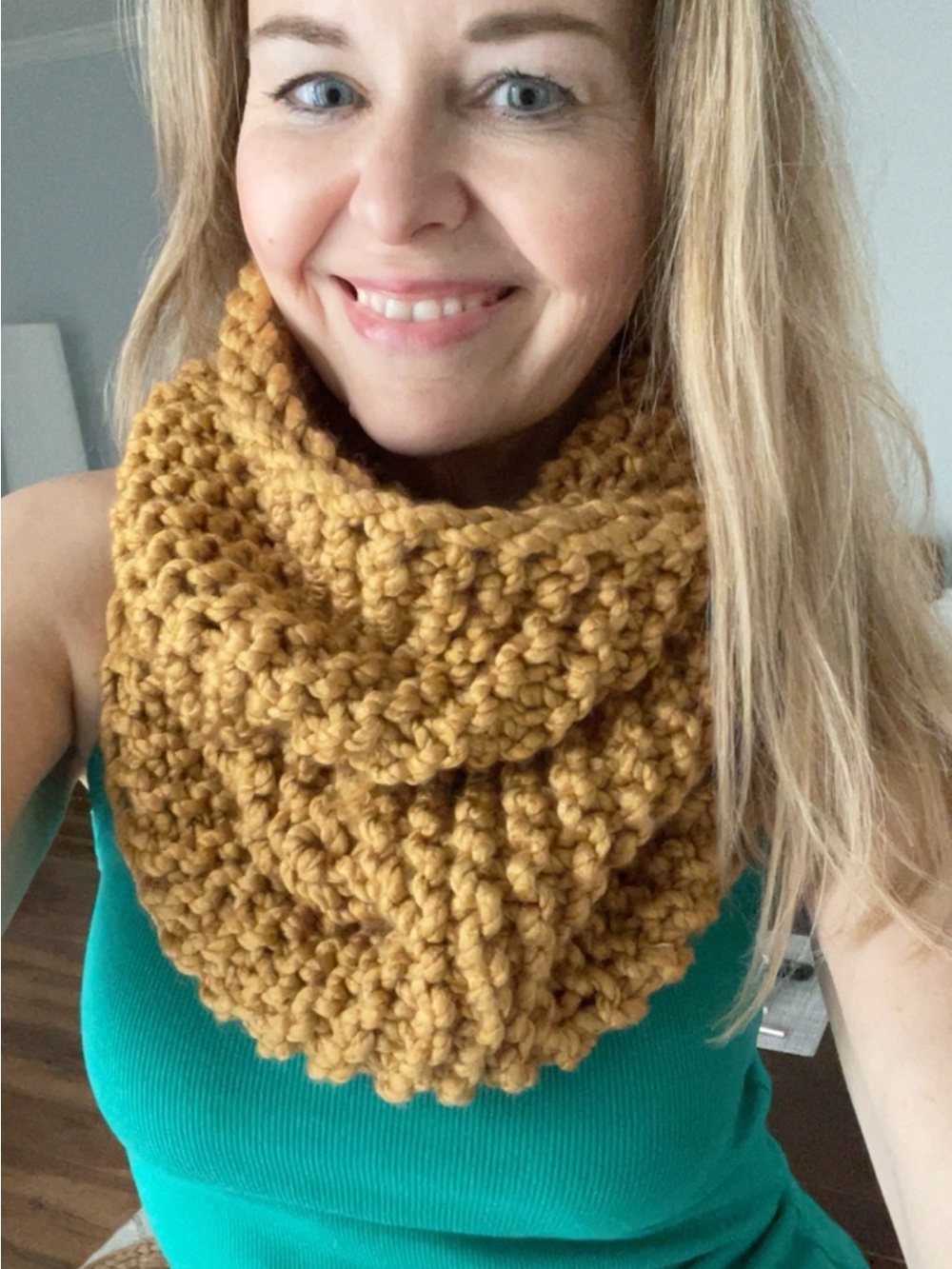 Chunky Mustard Hand Knitted Infinity Scarf oversized warm